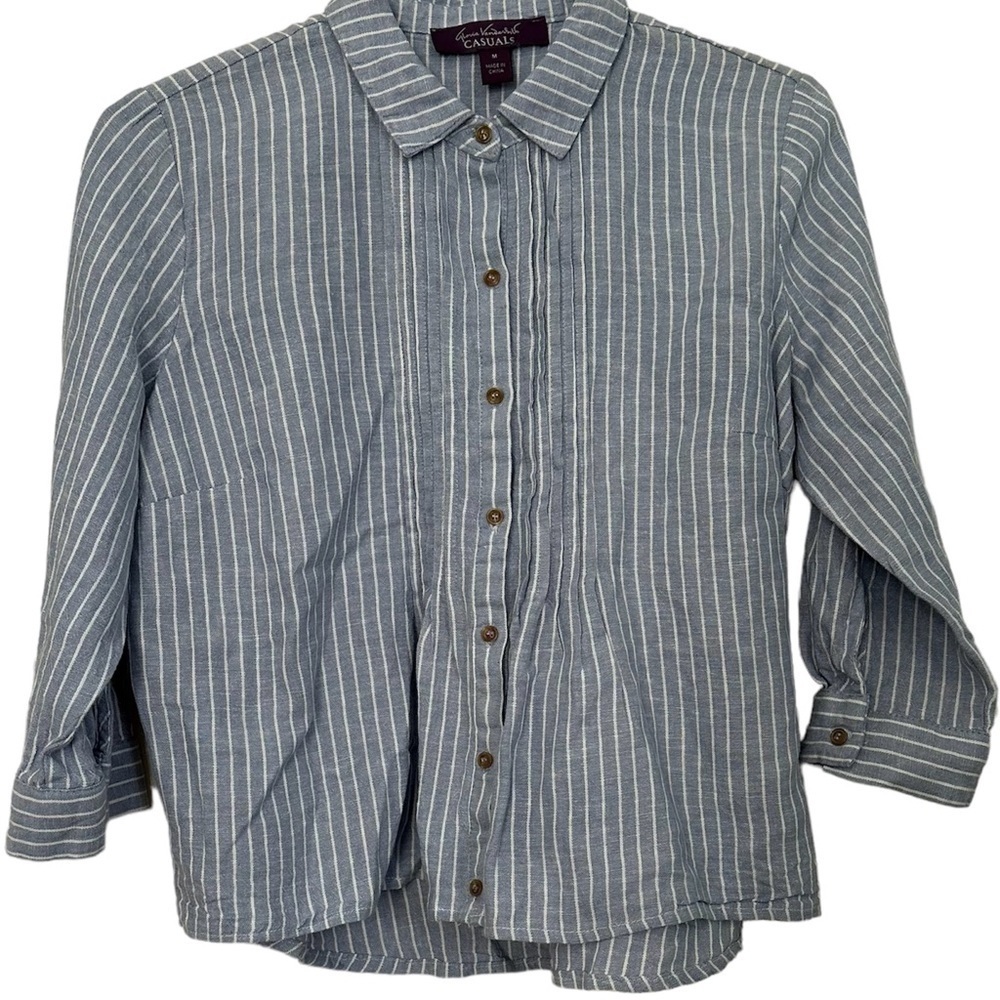 Gloria Vanderbilt Top Coastal Linen Blue & White M